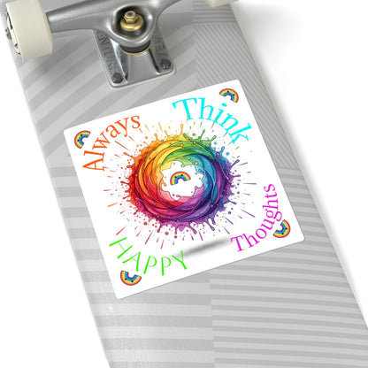 Rainbow Splash Square Sticker — Colorful Swirl with Rainbow Center