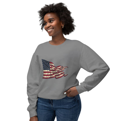 American Flag Crewneck Sweatshirt — Vintage Waving USA Graphic