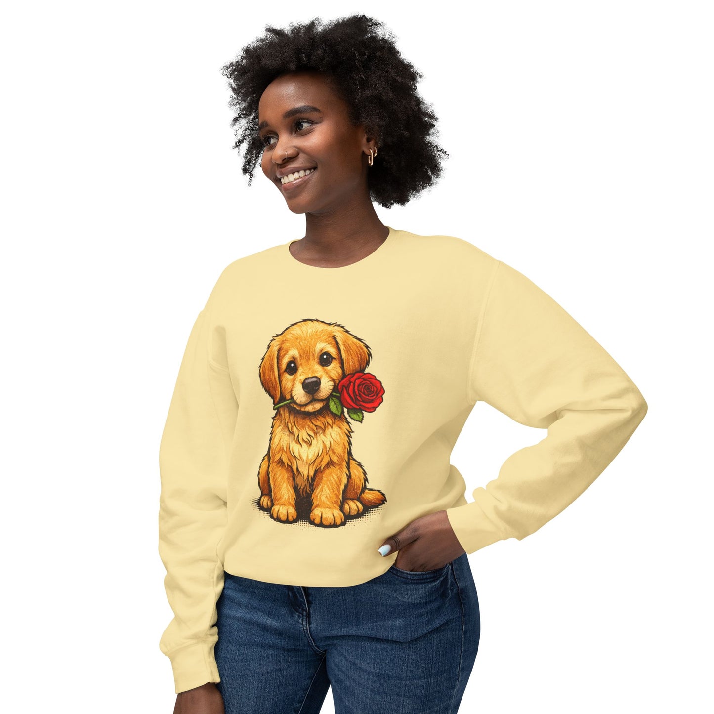 Golden Retriever Puppy Sweatshirt - Cute Puppy with Rose Crewneck