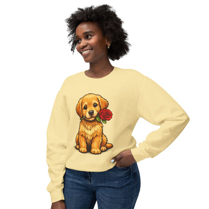 Golden Retriever Puppy Sweatshirt - Cute Puppy with Rose Crewneck