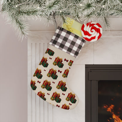 Festive Christmas Stocking, Holiday Gift Holder, Red Buffalo Plaid Decoration, Personalized Xmas Stocking, Cozy Home Accent