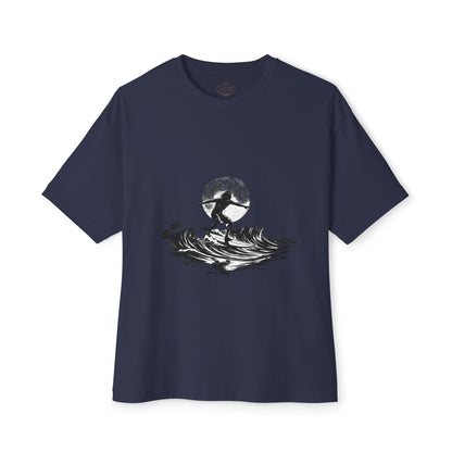 Surf Moon Graphic Tee — Silhouette Surfer on Waves
