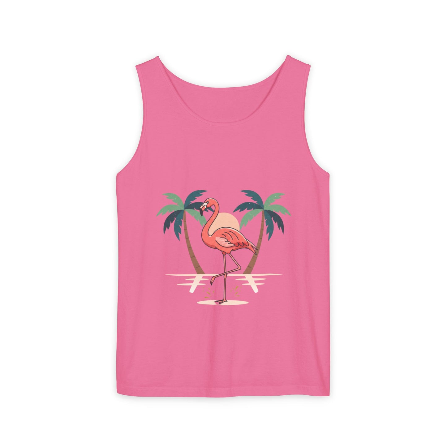 Flamingo Beach Tank Top — Tropical Palm Vacation Graphic Tank