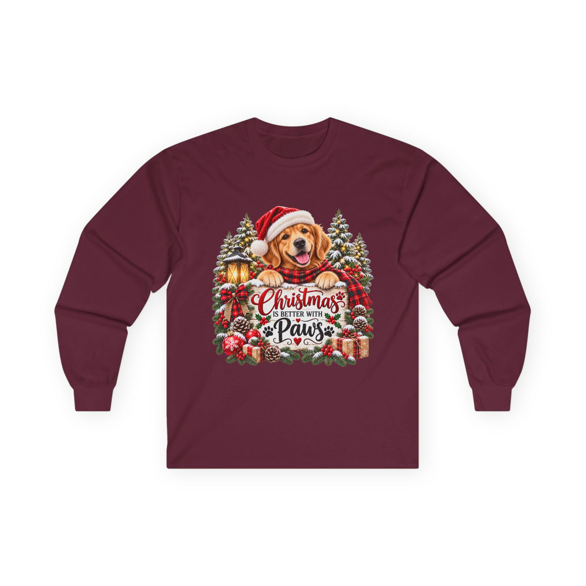 Christmas Is Better With Paws – Golden Retriever Christmas Unisex Long Sleeve Shirt