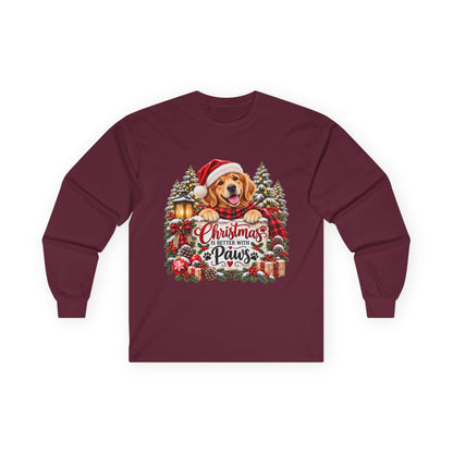 Christmas Is Better With Paws – Golden Retriever Christmas Unisex Long Sleeve Shirt