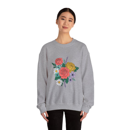 Floral Bouquet Crewneck Sweatshirt — Rose & Daisy Garden Graphic