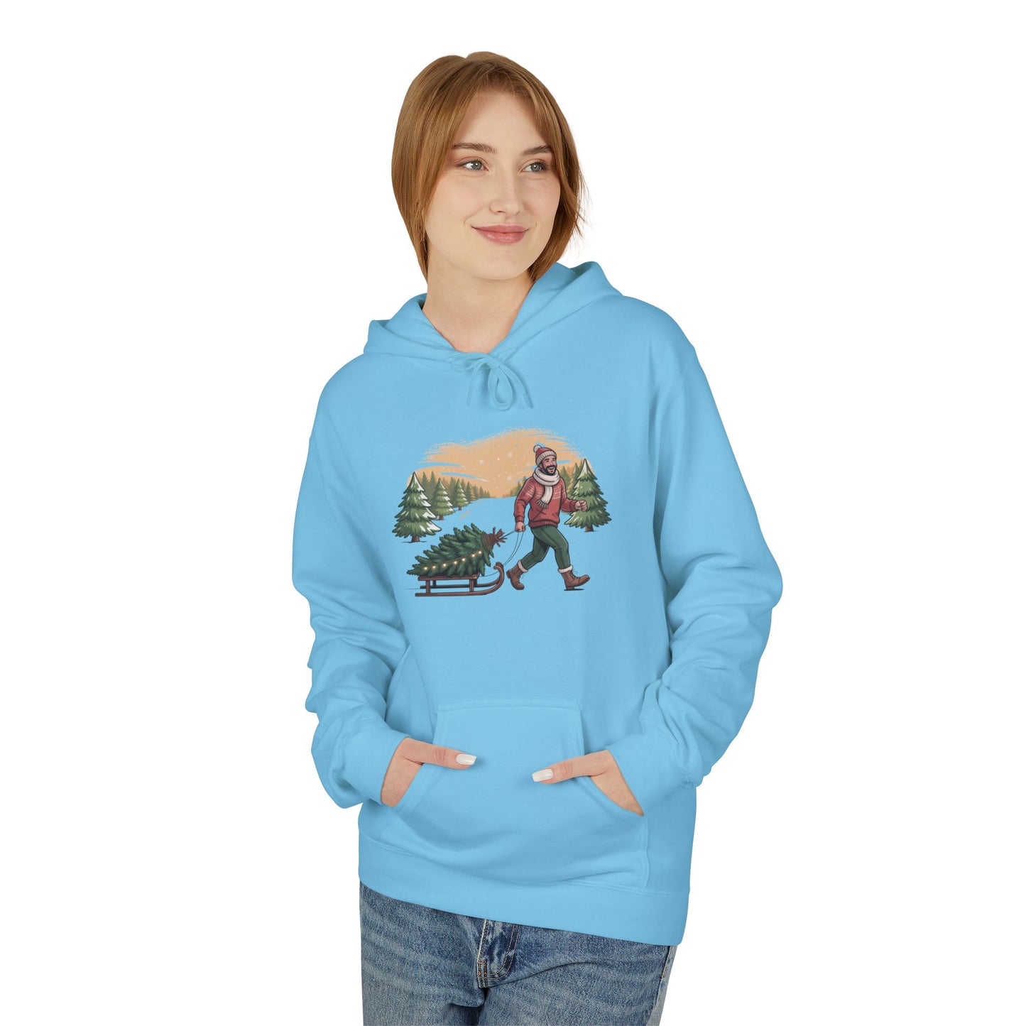 Christmas Tree Hauler Hoodie - Vintage Santa Pulling Tree Winter Sweatshirt