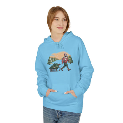 Christmas Tree Hauler Hoodie - Vintage Santa Pulling Tree Winter Sweatshirt