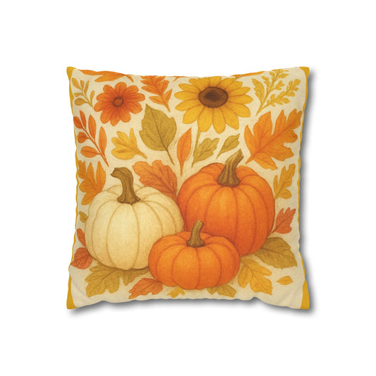 Autumn Harvest Pillowcase, Cozy Fall Decor, Seasonal Cushion Cover, Thanksgiving Home Accent, Pumpkin Floral Pillowcase