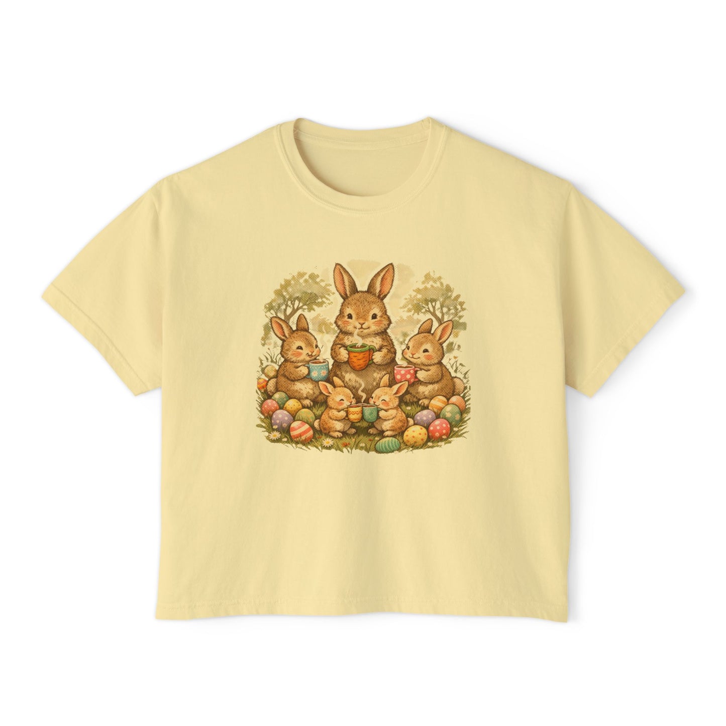 Easter Bunny Family Women's Boxy Tee — Cute Vintage Rabbits & Easter Eggs