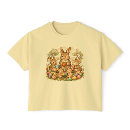 Easter Bunny Family Women's Boxy Tee — Cute Vintage Rabbits & Easter Eggs