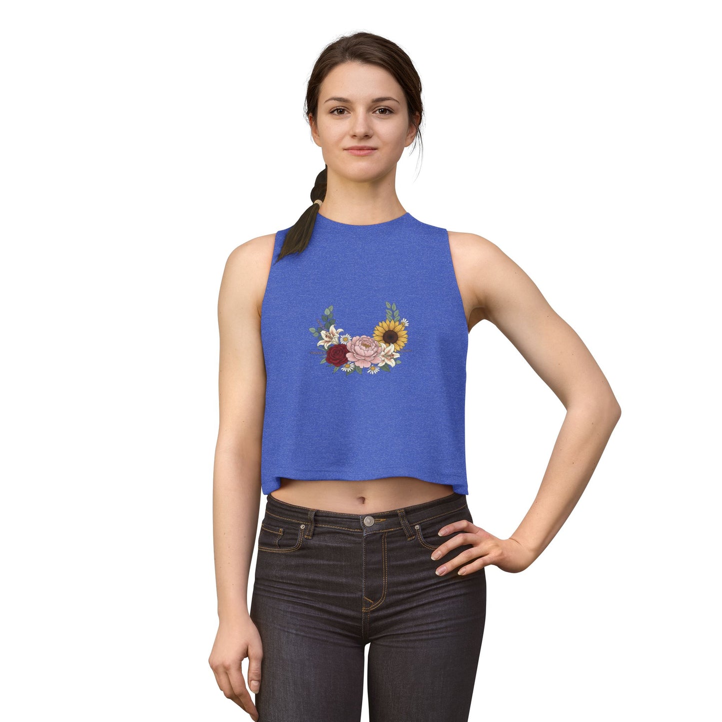 Floral Bouquet Crop Top — Sunflower & Rose Women's Tank