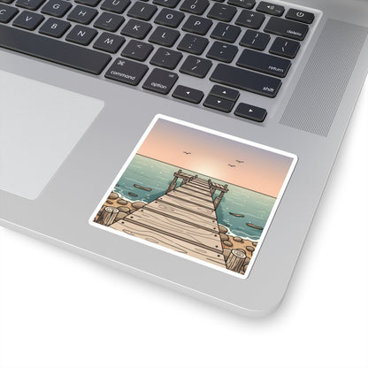 Sunset Pier Kiss-Cut Sticker — Beach Dock Scenic Vinyl Decal