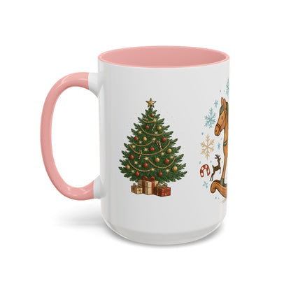 Christmas Rocking Horse Coffee Mug — Festive Tree & Candy Cane Holiday Mug (11/15oz)