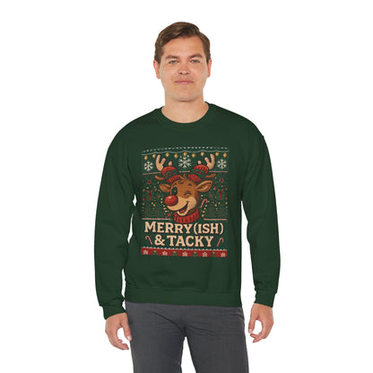 Merry(ish) & Tacky Sweatshirt - Unisex Holiday Crewneck, Christmas Sweater, Ugly Sweater Party, Cozy Gift, Festive Apparel