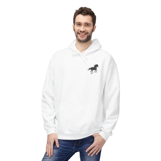 Minimal Black Horse Chest Logo Hoodie — Equestrian Pullover