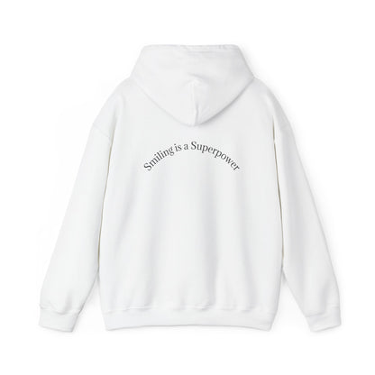 Hoodie — "Smiling Is a Superpower" Minimal White Pullover