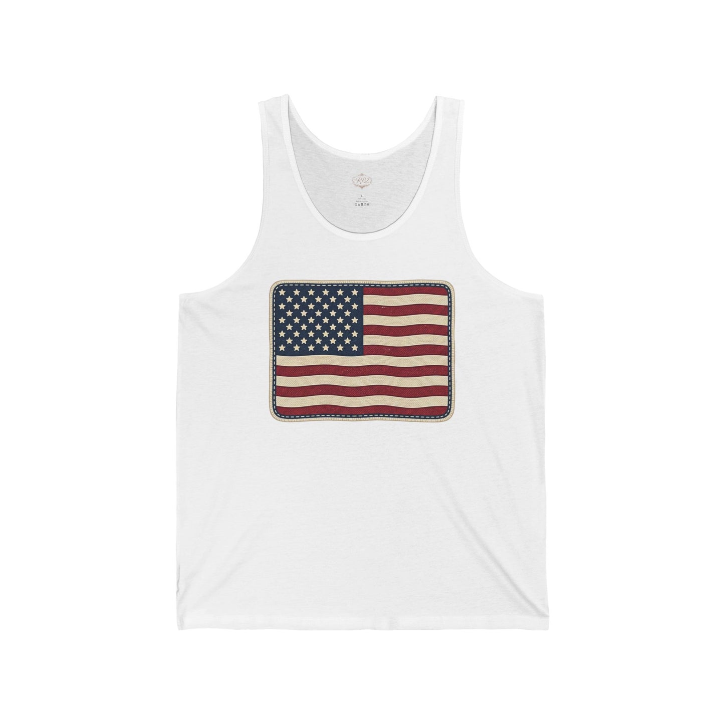 American Flag Patch Tank Top — Vintage Patriotic USA Sleeveless Shirt for 4th of July