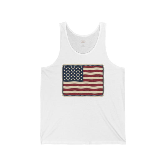 American Flag Patch Tank Top — Vintage Patriotic USA Sleeveless Shirt for 4th of July