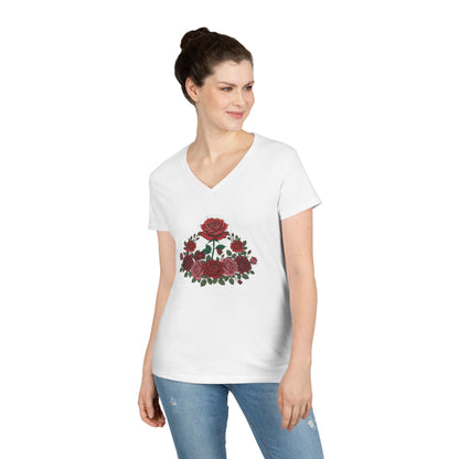 Rose Bouquet V-Neck Tee — Floral Garden Ladies' T-Shirt