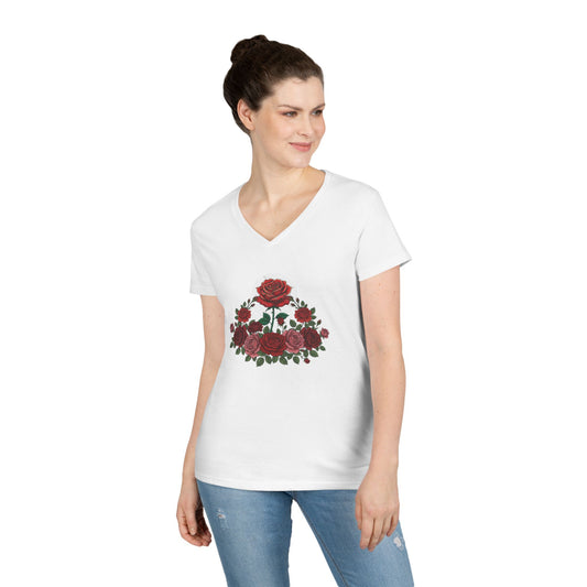 Rose Bouquet V-Neck Tee — Floral Garden Ladies' T-Shirt