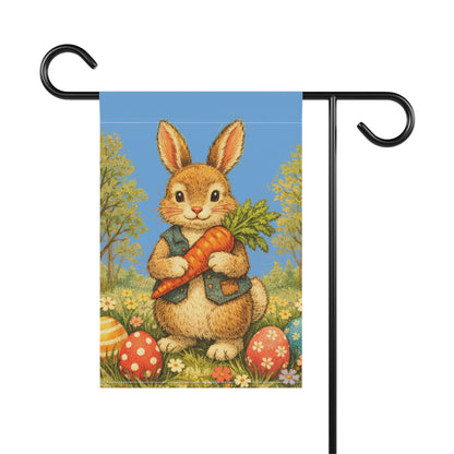 Easter Bunny Garden Flag — Vintage Bunny with Carrot & Eggs Garden Banner