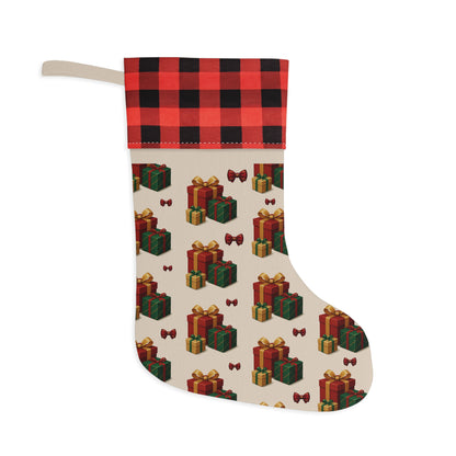 Festive Christmas Stocking, Holiday Gift Holder, Red Buffalo Plaid Decoration, Personalized Xmas Stocking, Cozy Home Accent