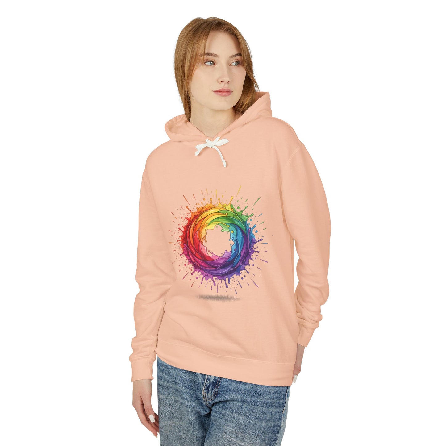 Rainbow Splash Circle Hoodie — Colorful Abstract Pride Pullover