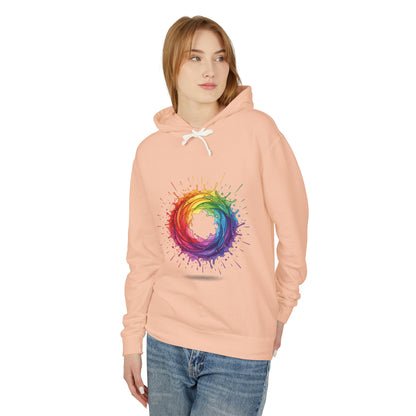 Rainbow Splash Circle Hoodie — Colorful Abstract Pride Pullover