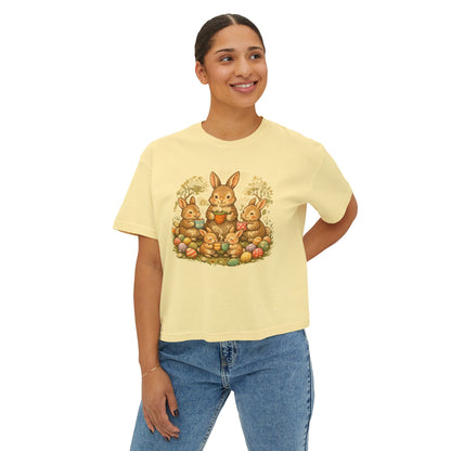 Easter Bunny Family Women's Boxy Tee — Cute Vintage Rabbits & Easter Eggs