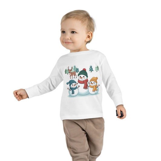 Toddler Long Sleeve Tee — Cute Snowman Family "Let It" Winter Holiday Shirt