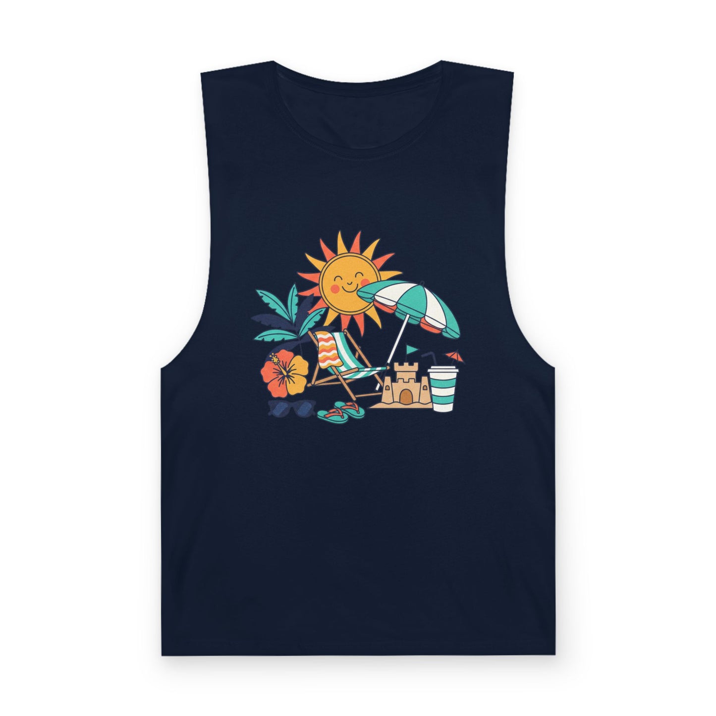 Beach Vibes Tank Top — Sunny Sun, Umbrella & Sandcastle Graphic Summer Tank