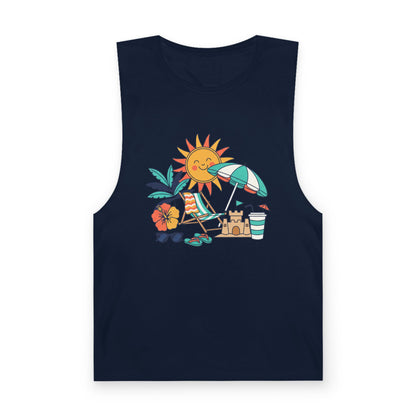 Beach Vibes Tank Top — Sunny Sun, Umbrella & Sandcastle Graphic Summer Tank