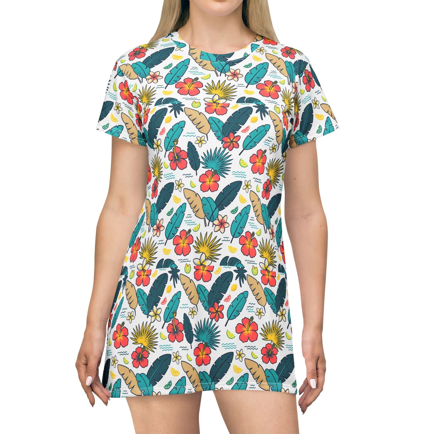 T-Shirt Dress — Tropical Surf Floral All-Over Print