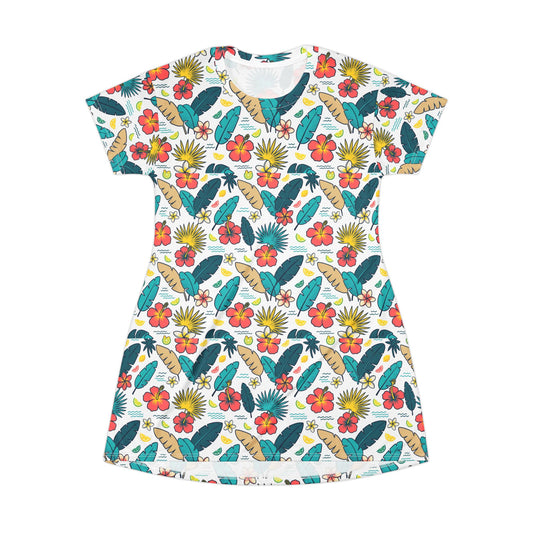 T-Shirt Dress — Tropical Surf Floral All-Over Print