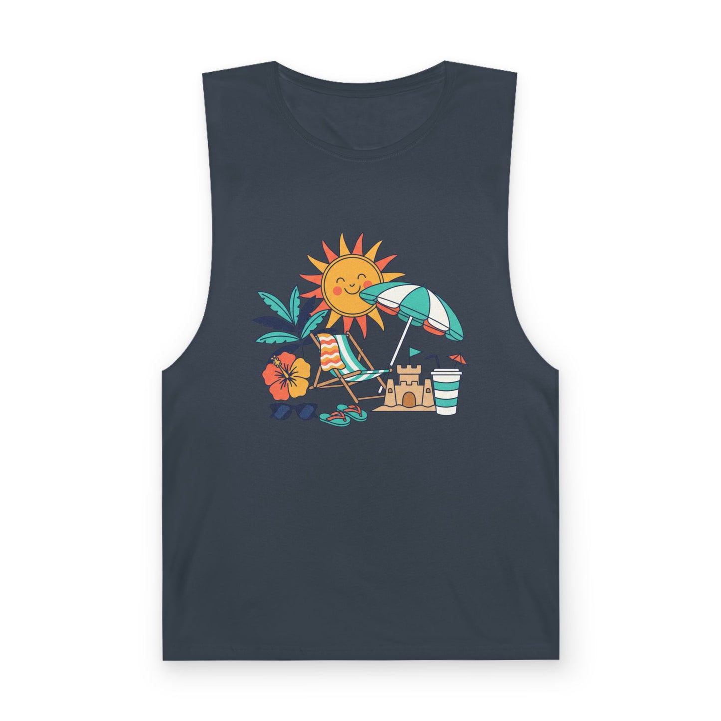 Beach Vibes Tank Top — Sunny Sun, Umbrella & Sandcastle Graphic Summer Tank