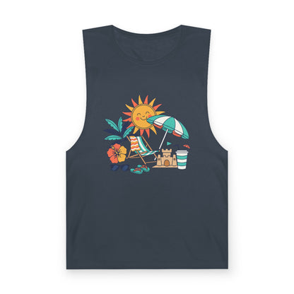 Beach Vibes Tank Top — Sunny Sun, Umbrella & Sandcastle Graphic Summer Tank