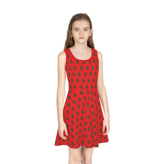 Festive Pinecone Girls' Sundress, Floral Summer Dress, Holiday Outfit, Birthday Dress, Vacation Dress, Christmas Dress