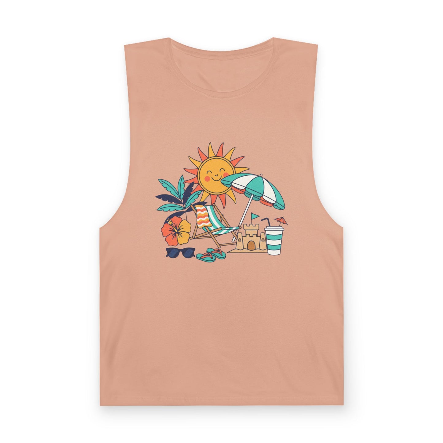 Beach Vibes Tank Top — Sunny Sun, Umbrella & Sandcastle Graphic Summer Tank