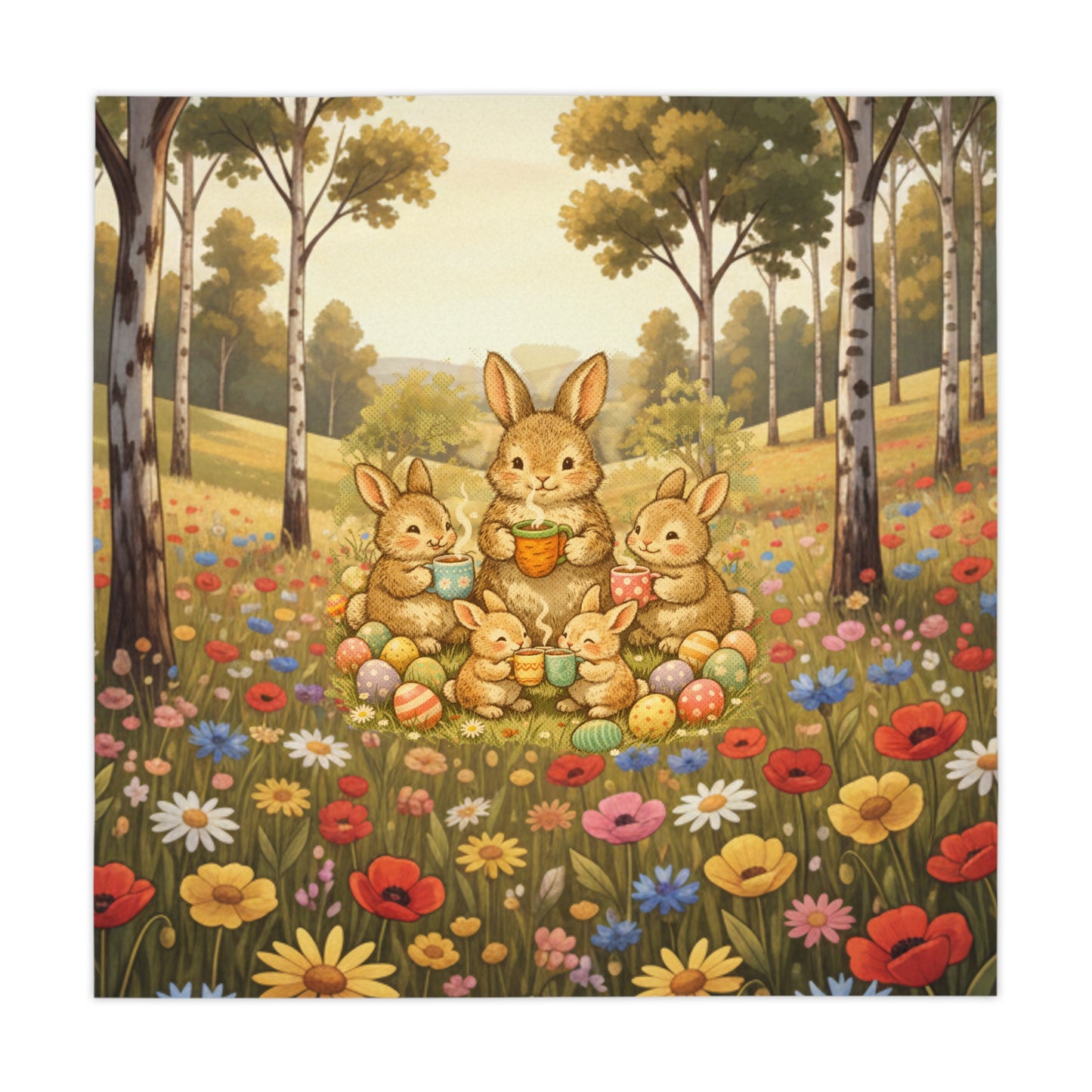 Easter Bunny Meadow Tablecloth — Floral Spring Picnic Decor