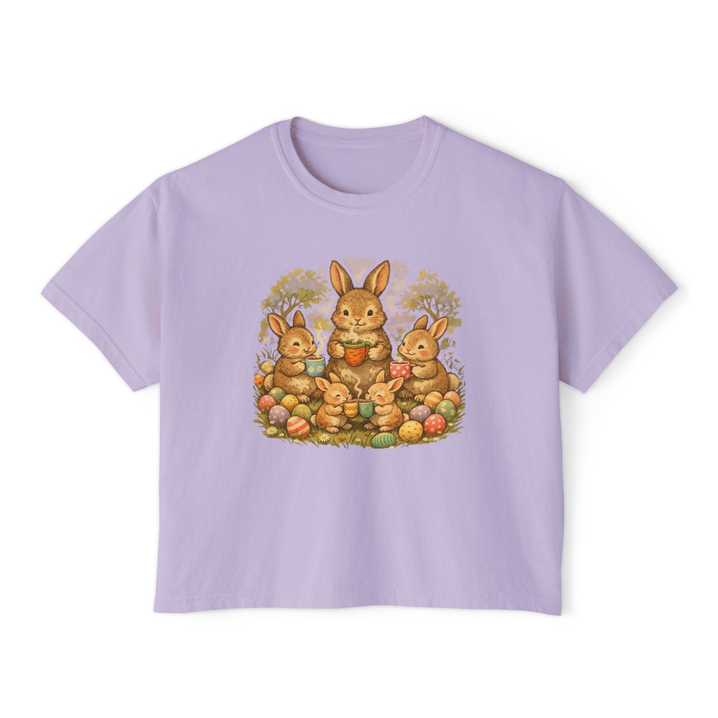 Easter Bunny Family Women's Boxy Tee — Cute Vintage Rabbits & Easter Eggs