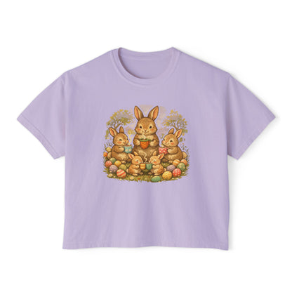 Easter Bunny Family Women's Boxy Tee — Cute Vintage Rabbits & Easter Eggs