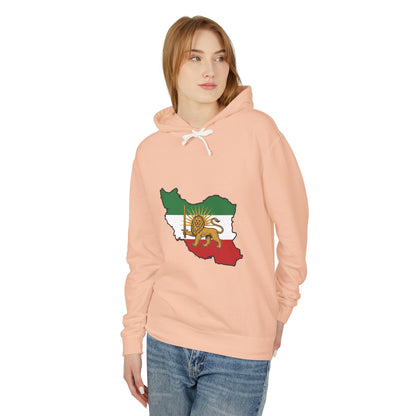 Iran Map Hoodie with Lion and Sun Flag — Persian Heritage Sweatshirt
