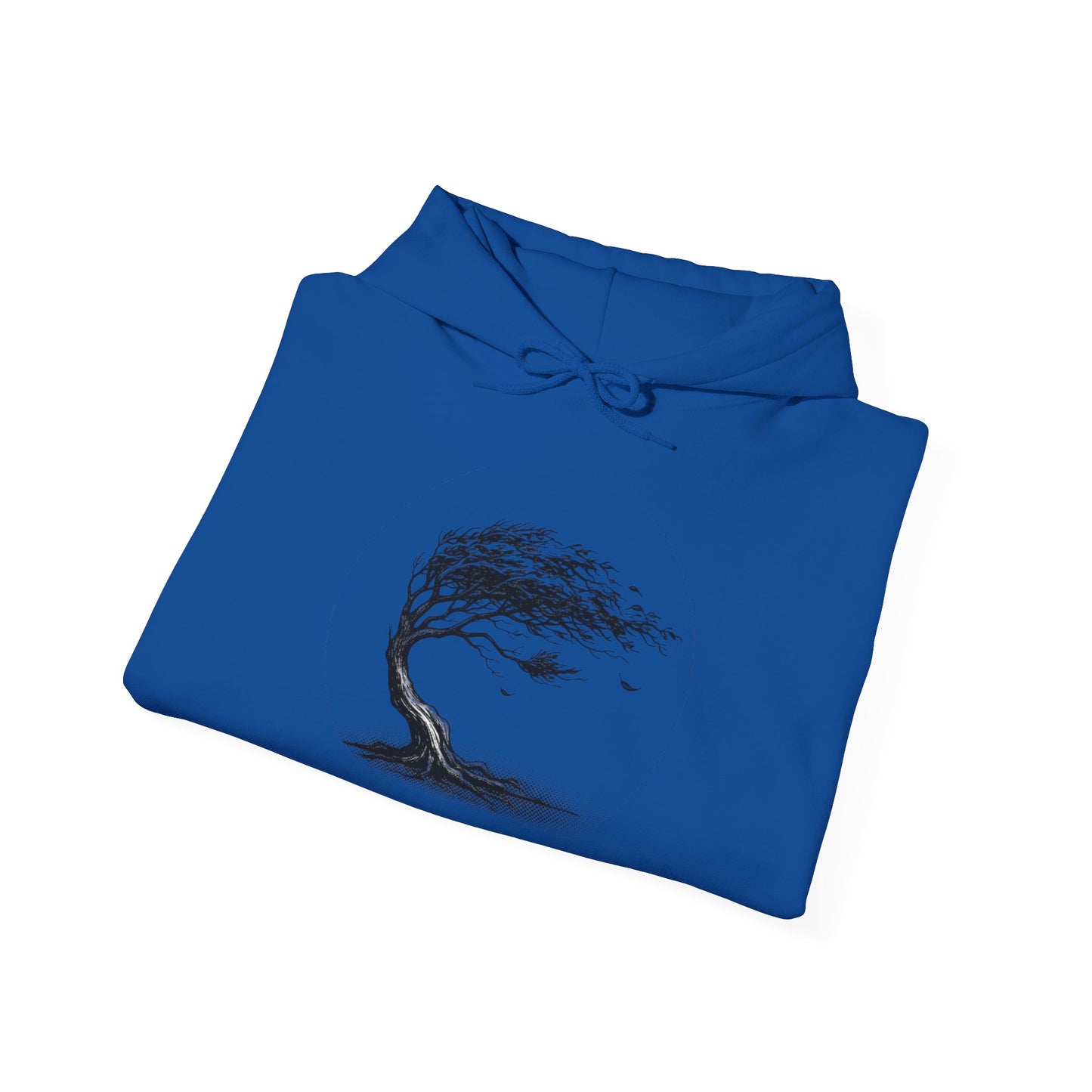 Windswept Tree Hoodie – Minimal Black Ink Nature Pullover