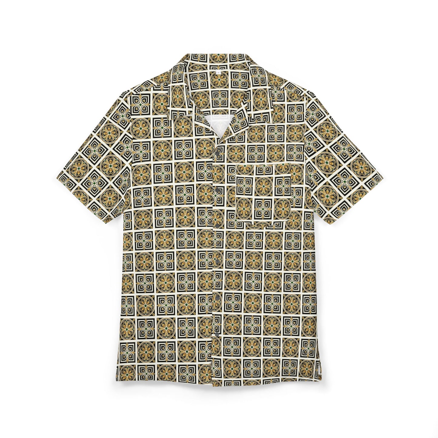 Hawaiian Shirt — Vintage Tile Pattern Short-Sleeve Button-Down