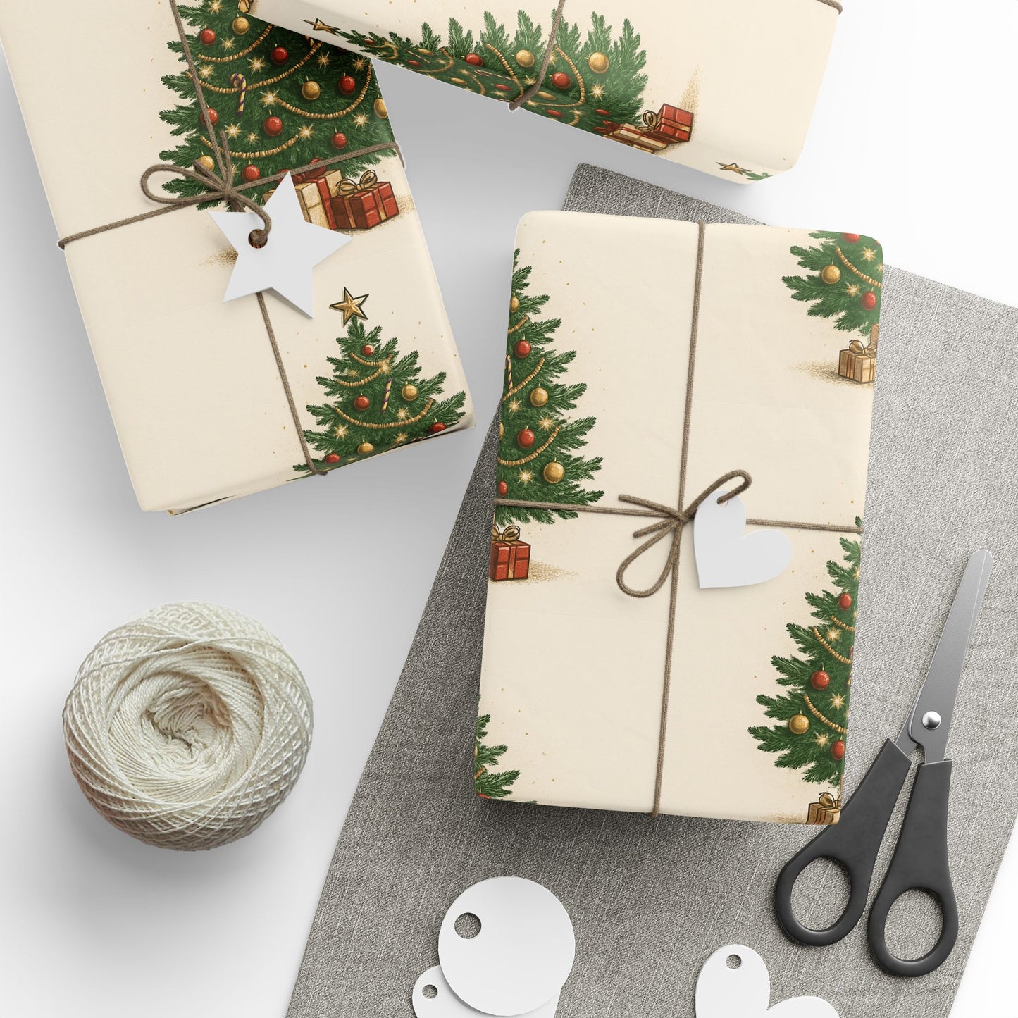 Christmas Tree Wrapping Paper – Vintage Green Tree Pattern Holiday Gift Wrap