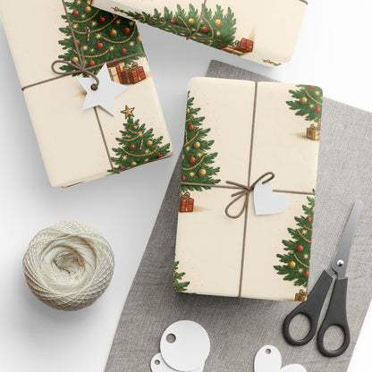 Christmas Tree Wrapping Paper – Vintage Green Tree Pattern Holiday Gift Wrap