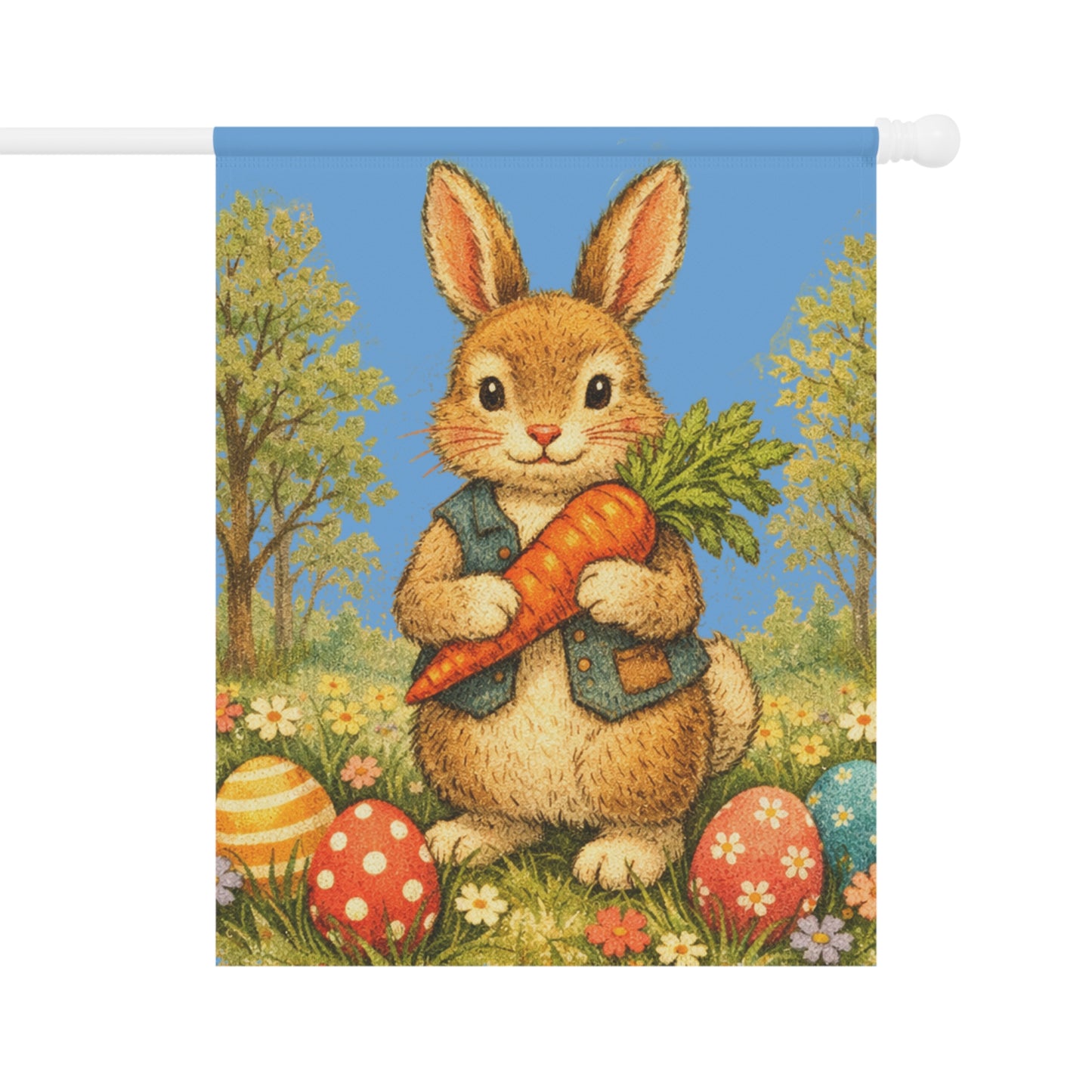 Easter Bunny Garden Flag — Vintage Bunny with Carrot & Eggs Garden Banner