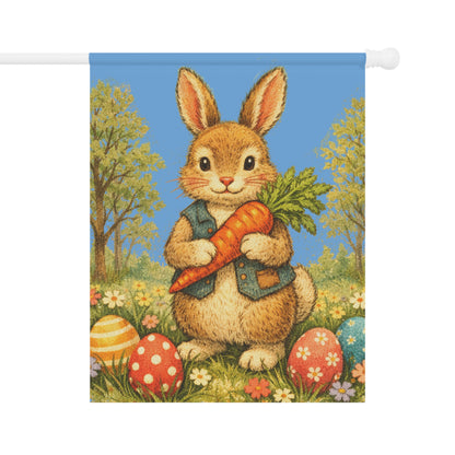 Easter Bunny Garden Flag — Vintage Bunny with Carrot & Eggs Garden Banner