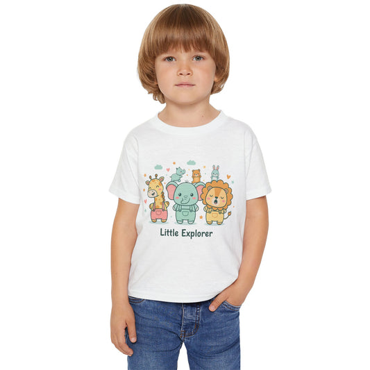 Little Explorer Toddler T‑Shirt — Cute Animal Crew with “Little Explorer” Front & “Happy Little Human Here” Back